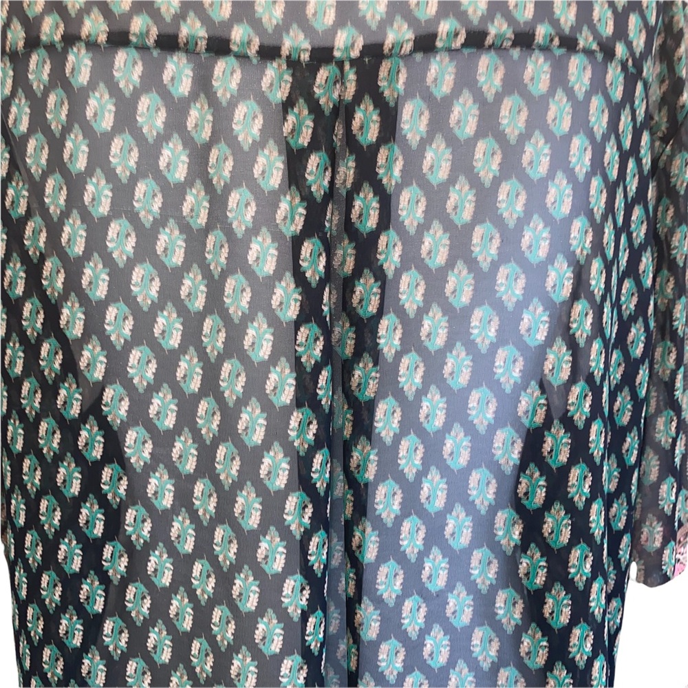 Trinity Semi-Sheer Black/Green Boho Blouse M - Picture 7 of 11